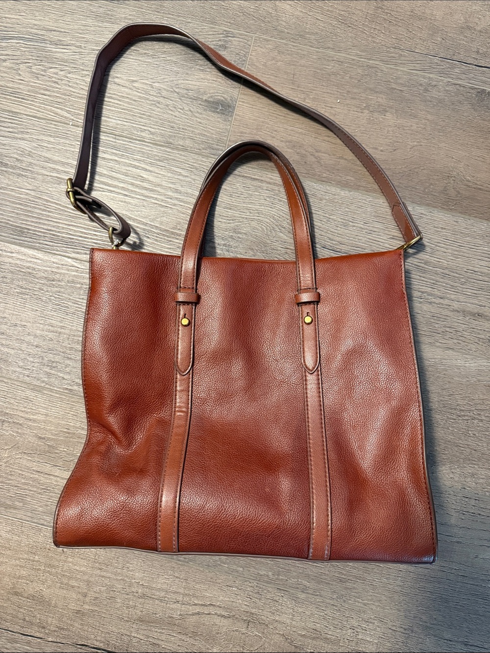 Fossil Saddle Brown Leather Shoulder Tote with Removable Strap